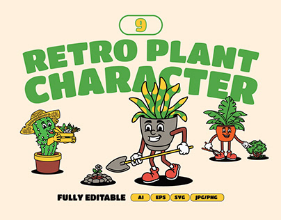 Green Plant Retro Character