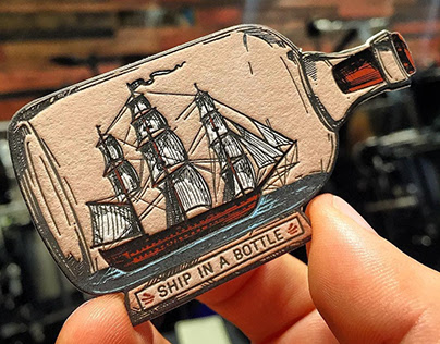 Ship In A Bottle Letterpress Business Cards