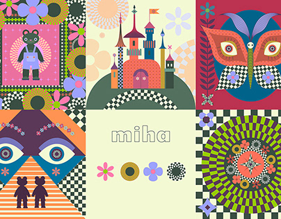 MIHA set of flat illustrations in vintage style