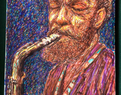 Sax player in markers