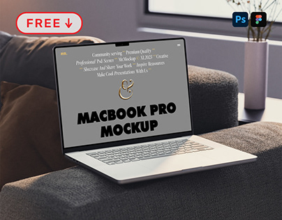 Free MacBook Pro on Couch Mockup