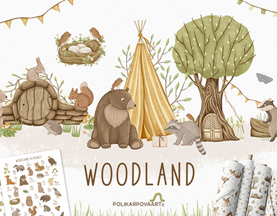 Woodland animals. Illustrations, Alphabet & Pattern