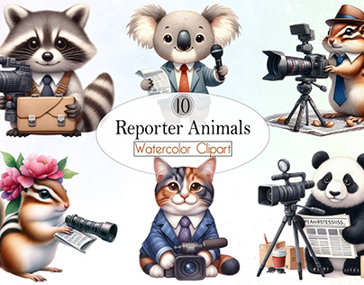 Watercolor Reporter Animals Clipart