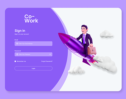 Minimalist 3D Character Login Page - CoWork