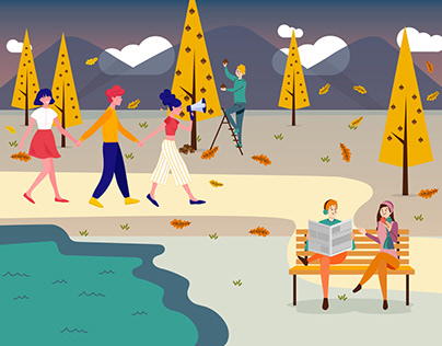 Illustration Of People In The Autumn Park