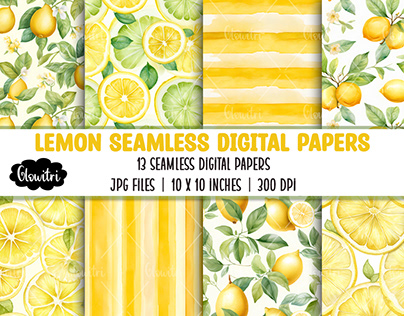Watercolor lemon seamless digital papers