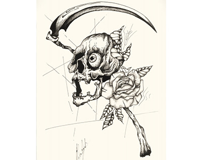 skull old school rose tattoo