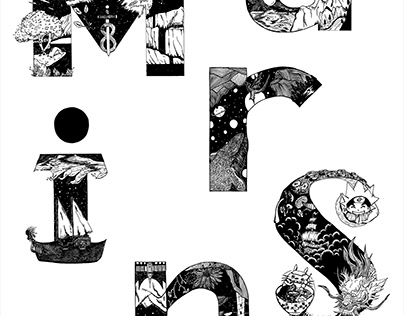 Illustrated letters - ink black and white