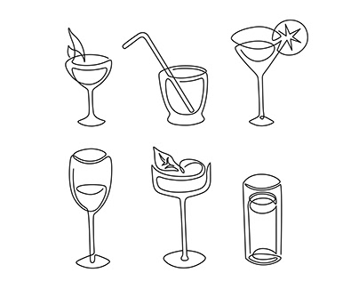 Cocktail glasses, beverage icons set