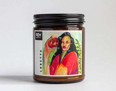 Loretta illustration for Glow Worm Goods candle