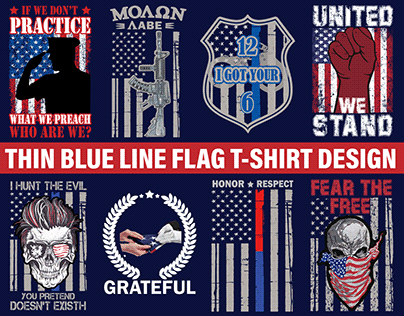 Thin Blue Line American police Flag T-Shirt designs