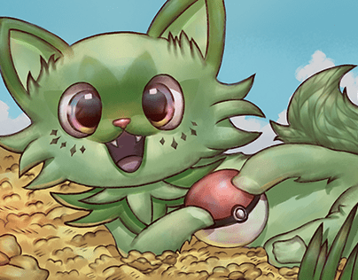 Sprigatito illustration for Pokémon trading card game