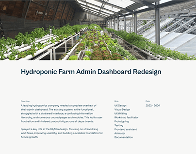 Hydroponic Farm Admin Dashboard Redesign