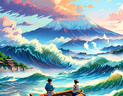 The Great Wave off Kanagawa Boat Illustration