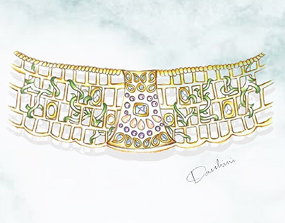 Modern Bridal choker made in yellow gold and enamelling