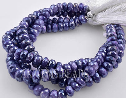 Blue Moonstone Coated Faceted Rondelle Silverite Beads