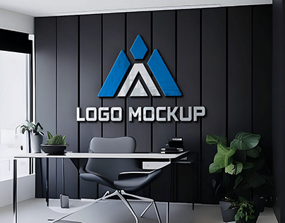 3D Logo Mockup On Black Wall Office Room