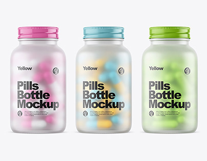 Frosted Glass Bottle With Pills Mockup