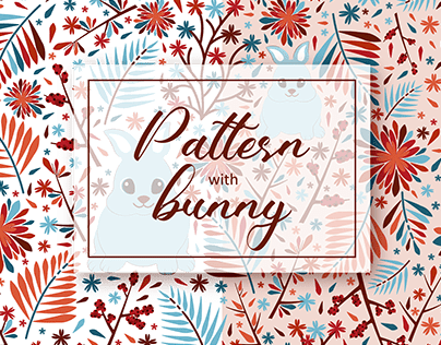 Bright autumn pattern with bunnies