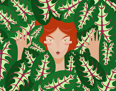 Mujer entre hojas, diseño para libretas.