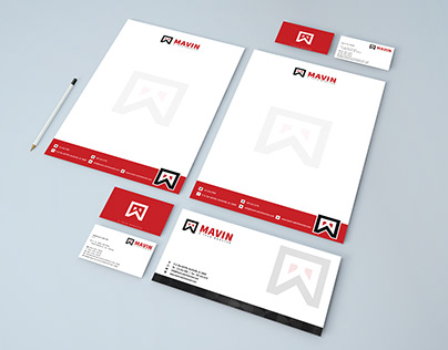 MAVIN Logo + letterhead + business card