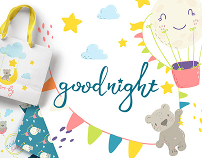 Cute bears, balloon, moon and stars. Prints & patterns