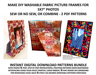 2 Patterns Washable Fabric Frames For 5x7 Inch Photo