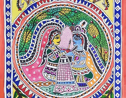 Madhubani art - krishna and radha
