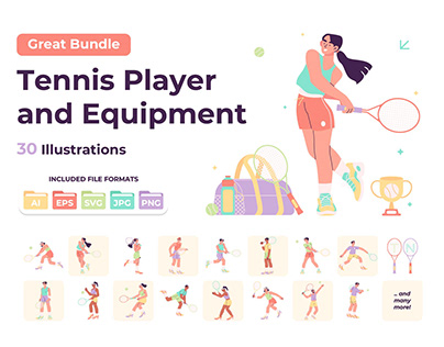 Tennis Player and Equipment Stock Illustration