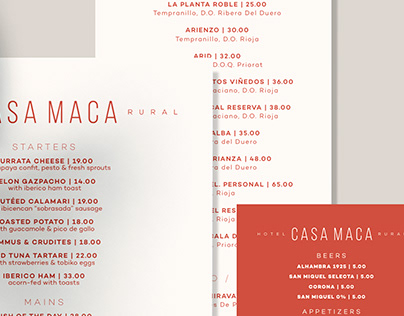 Diseño menú | Hotel Rural Casa Maca Ibiza
