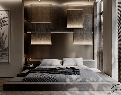 A calm bedroom with oriental motifs
