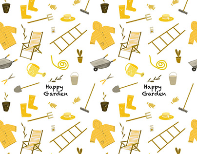 “Happy garden” shop. Window. Pattern. Sticker pack.