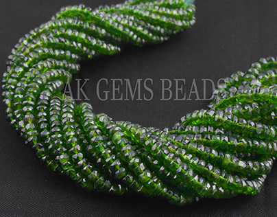 Natural Chrome Diopside Rondelle Gemstone Beads Strand