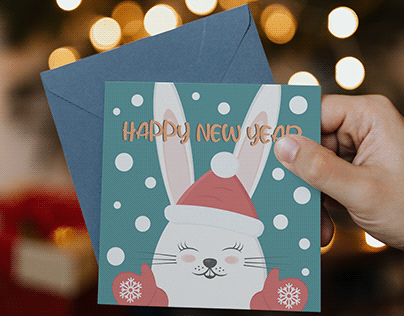 Happy new year card with cute hare
