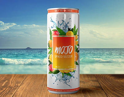 "MOJO-spiked seltzer" can label design