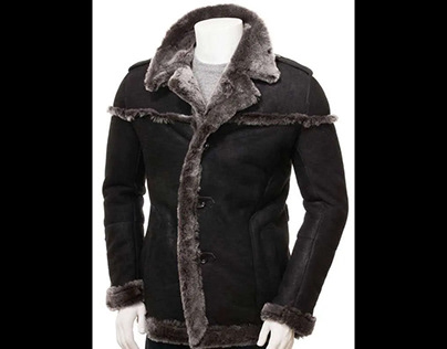 Mens Black Suede Shearling Leather Coat