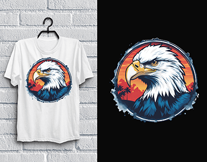 Retro Sunset Patriotic Bald Eagle T-shirt Design