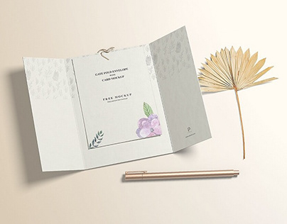 Free Gate Fold Envelope with Card Mockup PSD Template