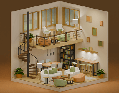 3D Isometric Students' Lounge Assignment