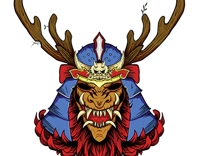 Red Hair Deer with Samurai Mask