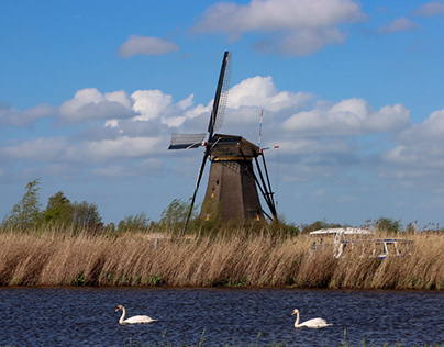 Wooden windmills in Holland, Kinderdijk