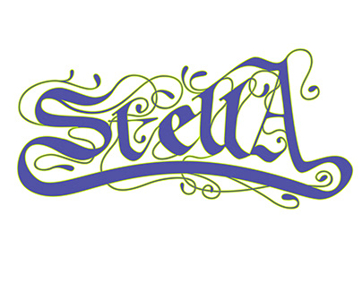 Name Stella. Medieval font. Parallel pen.