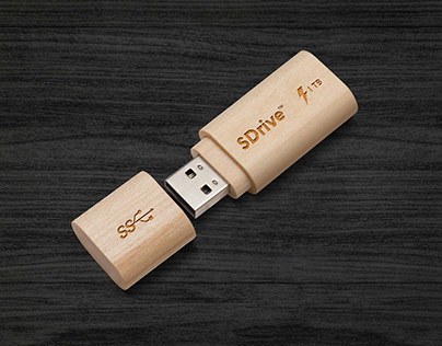 Free Wooden USB Pen Drive Mockup PSD