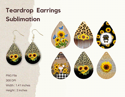 sunflower sublimation teardrop earring