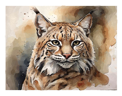 Bobcat Portrait in Watercolour and Mixed Media