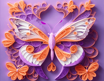Violet & Orange 3D Quilled Butterfly