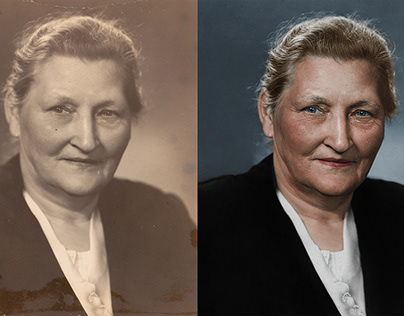 Restoration of an old and faded photo of a woman