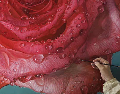 Hyper Realistic Oil Painting Red Rose
