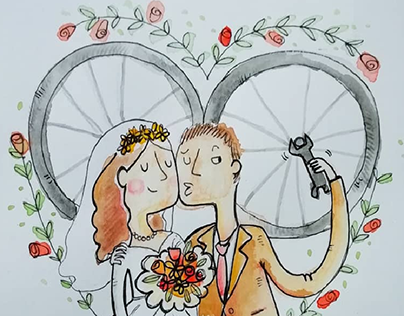 bike marriage, illustrated card