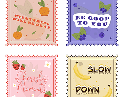 Fruits Postage Stamps Illustrations